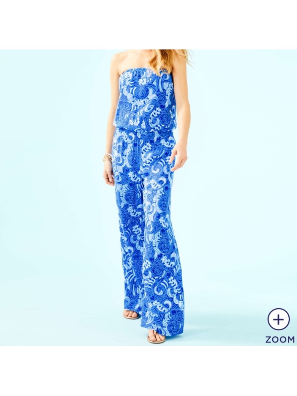 Lily Pulitzer Pip Strapless Jumpsuit Small Blue Grotto Print Coastal Beachy